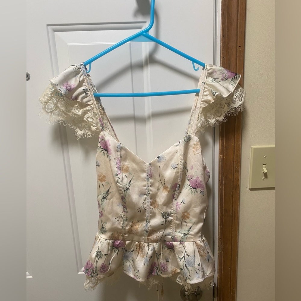 Willow + Root Boho Floral Lace Corset Top Fairycore Coquette Size M